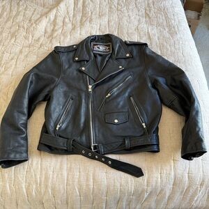 Custom Bilt Black Leather Classic Motorcycle Jacket - Size  XL